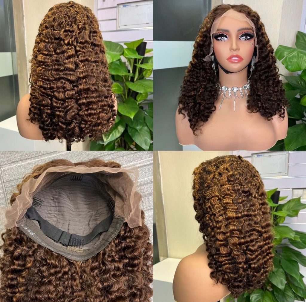 12A Burmese Curly Lace Front Wig – 4/27 Honey Brown Highlight | 210% Density
