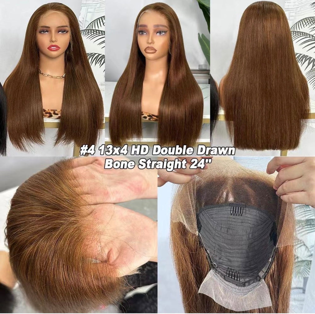 12A HD Lace Bone Straight Wig – #4 Brown | 24 Inches | 200% Density