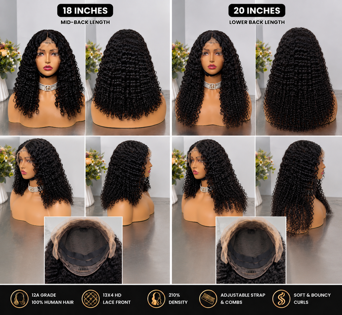 12A Burmese Curly HD Lace Front Wig – Natural Black | 210% Density
