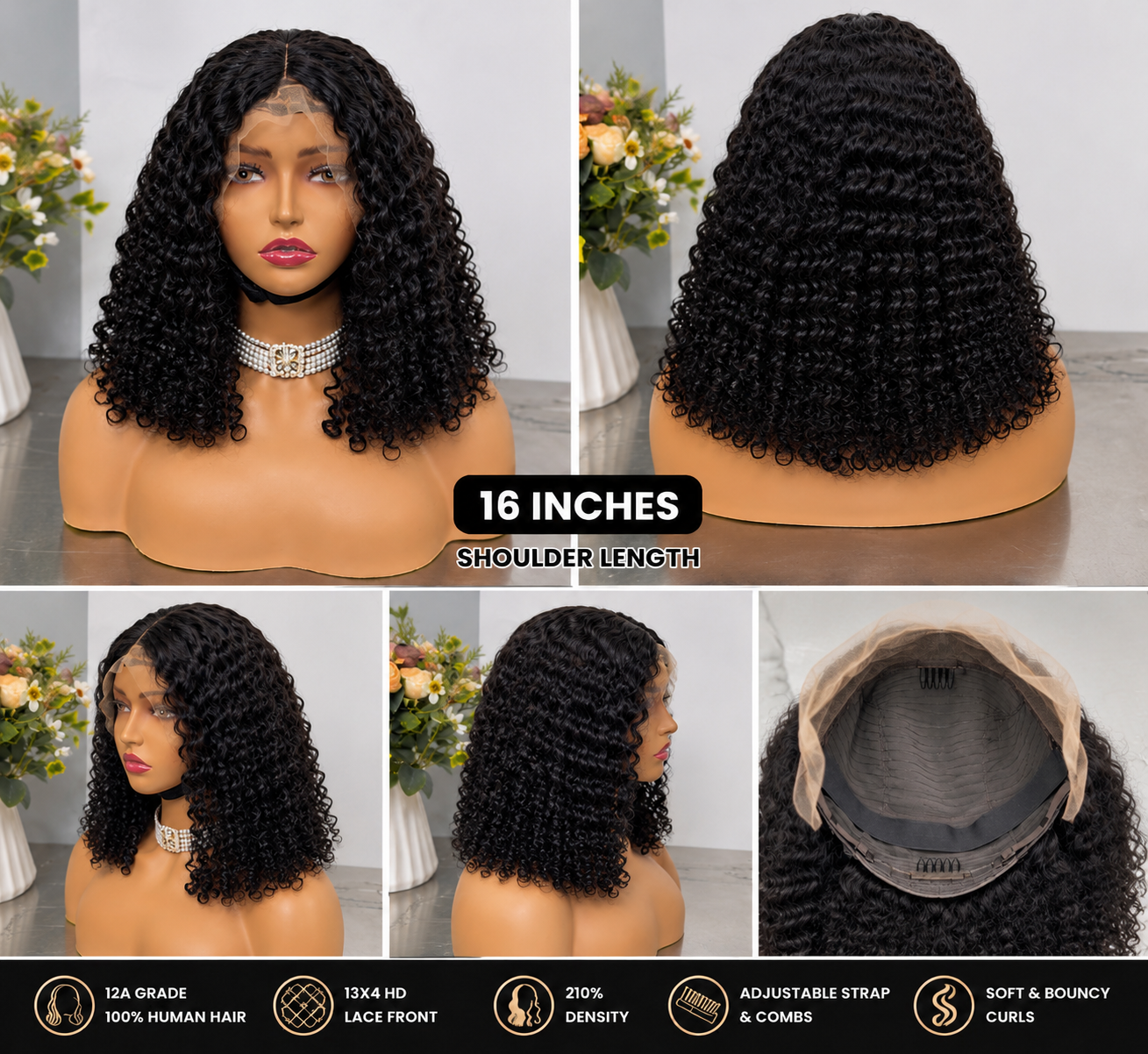 12A Burmese Curly HD Lace Front Wig – Natural Black | 210% Density